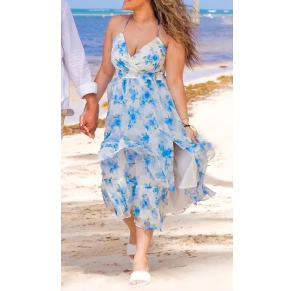 Lulus NWT Cultivate Crushes White Floral Print Tiered Ruffled Midi Dress XSMALL - Picture 4 of 11